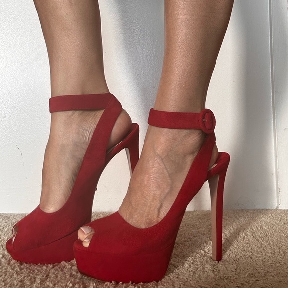 Prada Red Suede heels size 38 - Picture 2 of 5